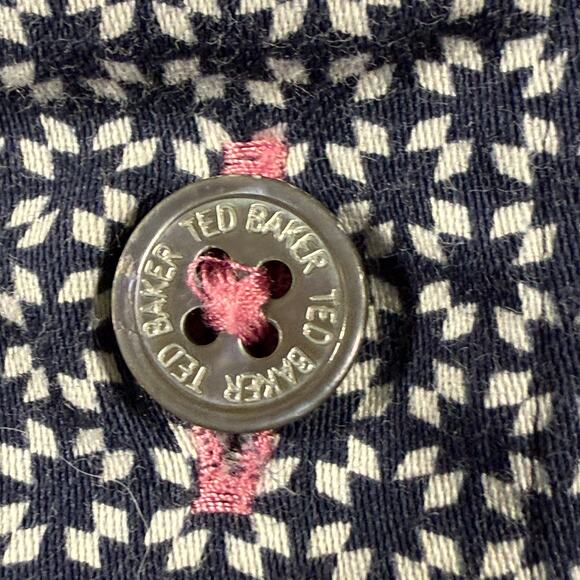 Ted Baker London Men's 4 L Blue Geometric Short Sleeve Button Down Shirt - Picture 5 of 7